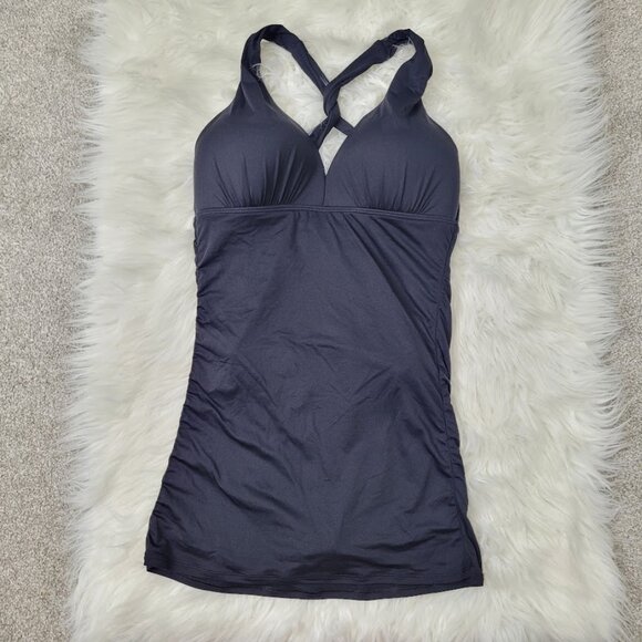 Lauren Ralph Lauren Black One Piece Swimsuit Twist Swimdress Cut Out Size 8 Pool - Picture 2 of 12